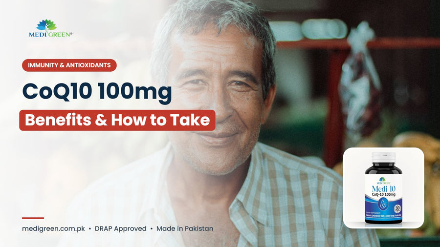 CoQ10 100mg benefits and how to take - MEDI 10 by MediGreen Pakistan