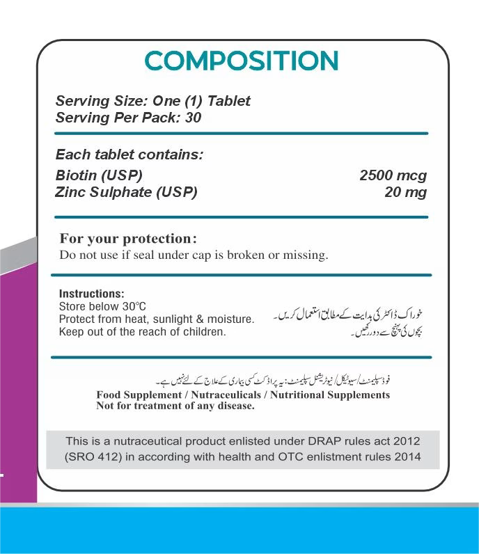 BIOTIN X Biotin 2500mcg + Zinc