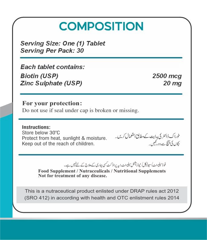 BIOTIN X Biotin 2500mcg + Zinc