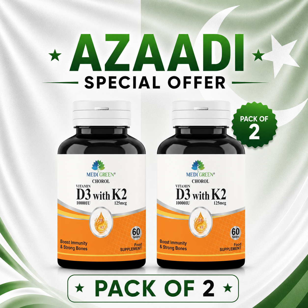 Vitamin D3+K2 Pack Of 2 MediGreen