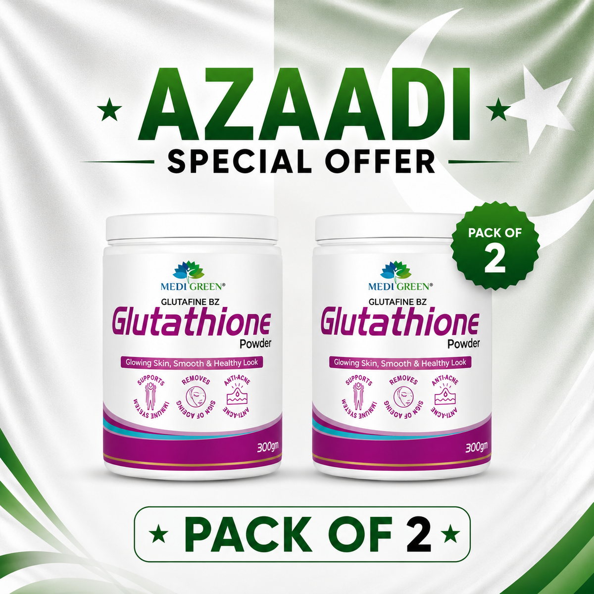 Glutathione Powder Pack Of 2 MediGreen