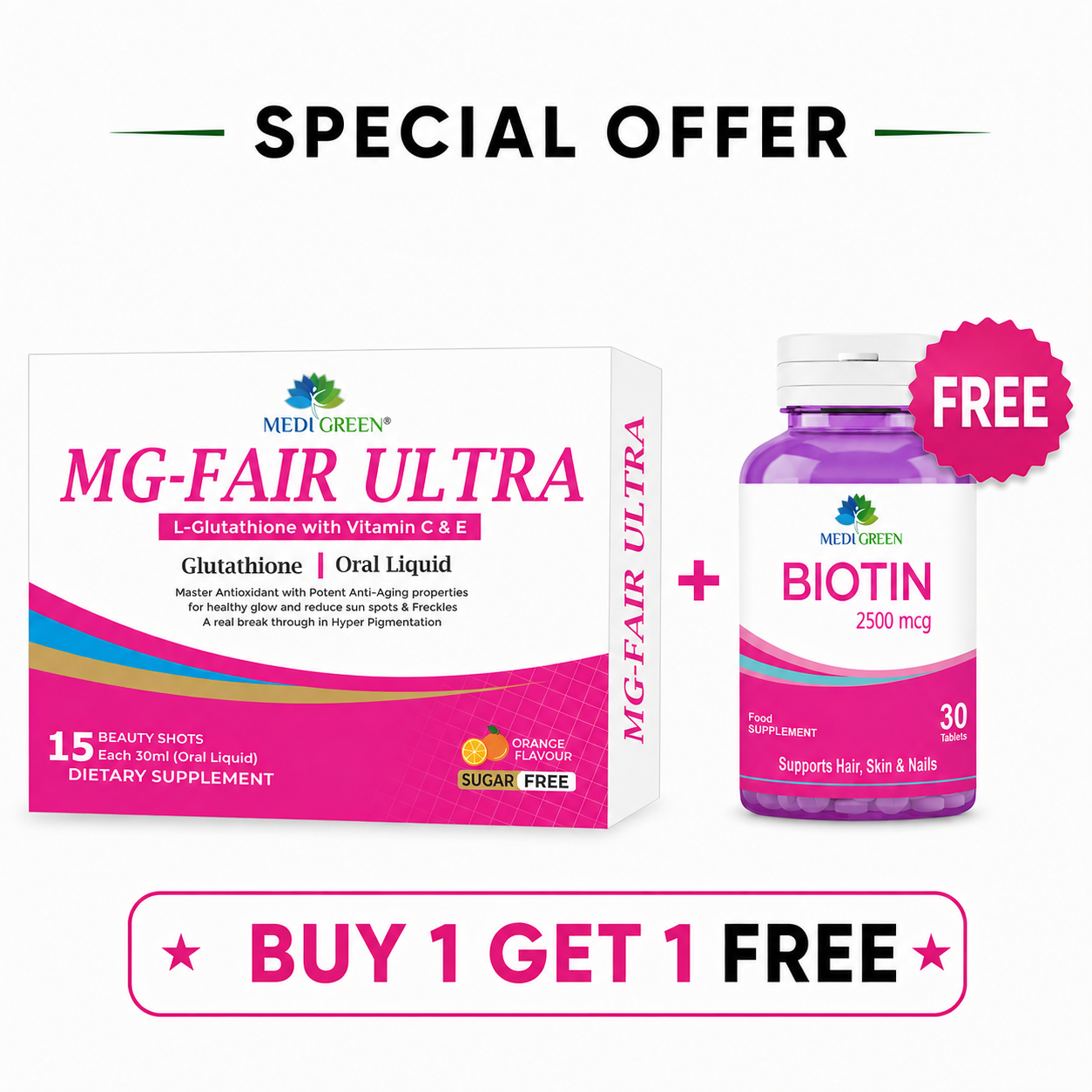 MG-FAIR ULTRA + FREE Biotin 2500 mcg – Beauty Bundle MediGreen