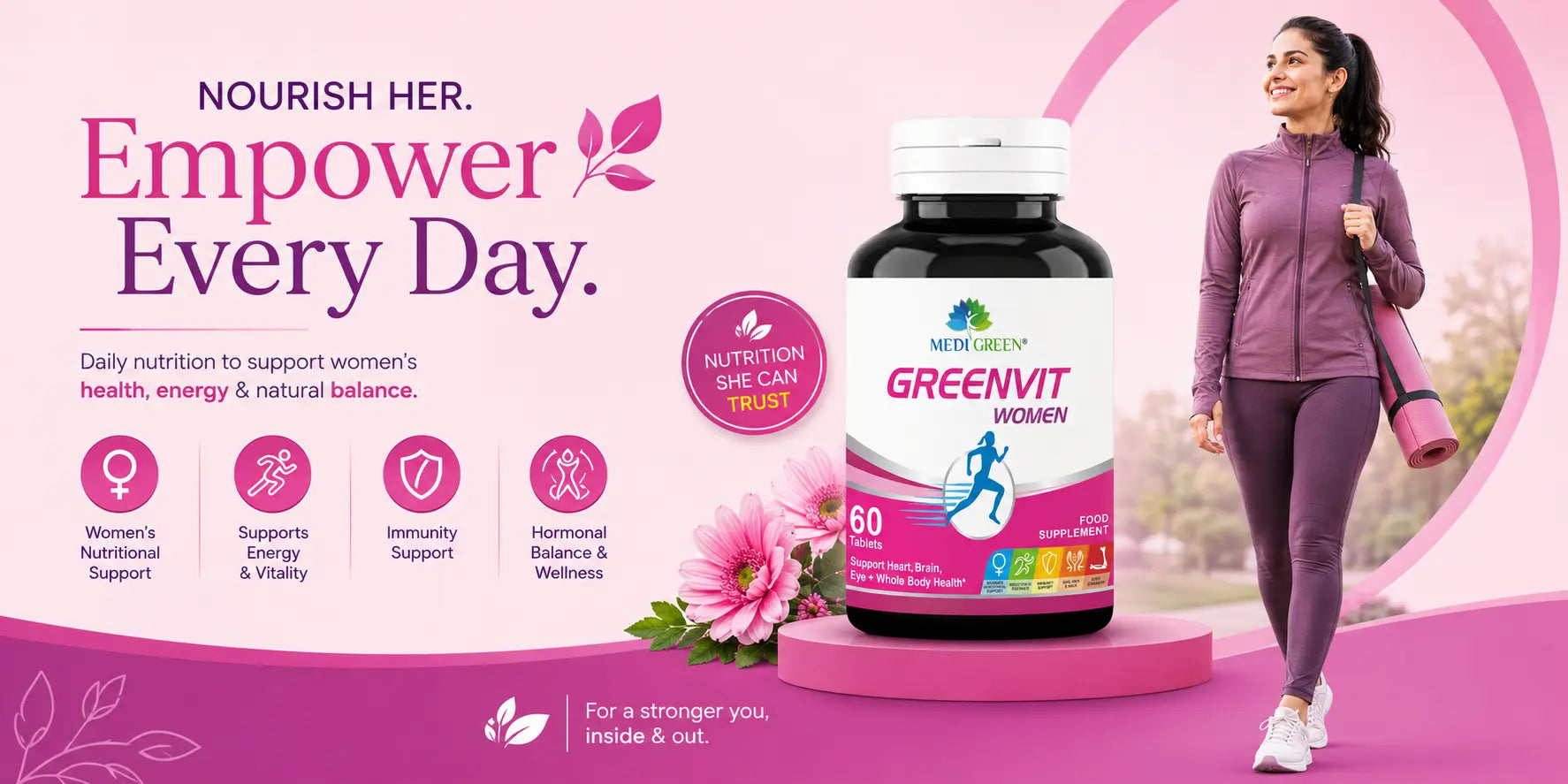 MediGreen Greenvit Women's multivitamin 60 tablets - 29 essential vitamins and minerals, flat 25% off