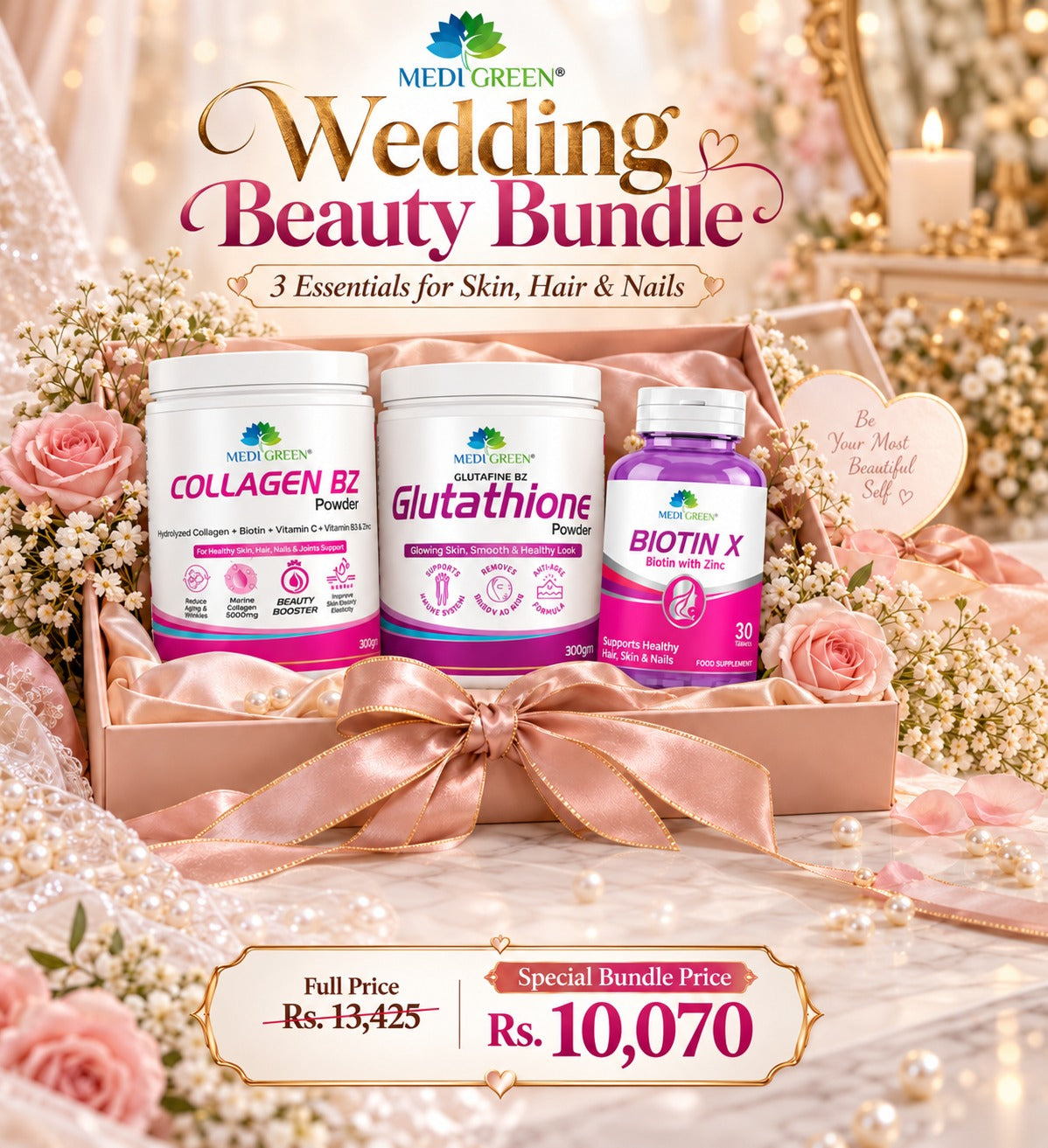 MediGreen Wedding Beauty Bundle – Collagen BZ, Glutathione & Biotin X